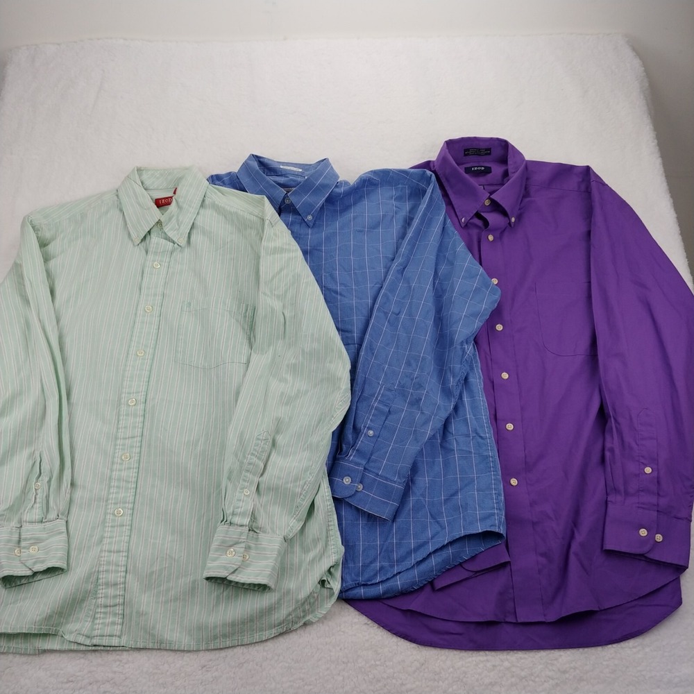 Lot of 3 IZOD Long Sleeve Mens Shirt Button Down Size Large Multicolor Plaid